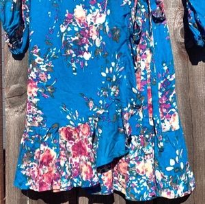 NWT LOVESTITCH Blue Floral Wrap Mini Dress